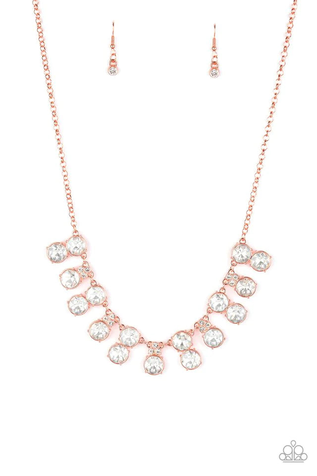 Top Dollar Twinkle Copper - Shiny Copper White Gem Necklace Paparazzi N0940