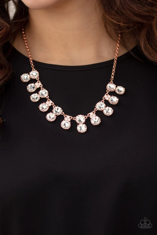 Top Dollar Twinkle Copper - Shiny Copper White Gem Necklace Paparazzi N0940