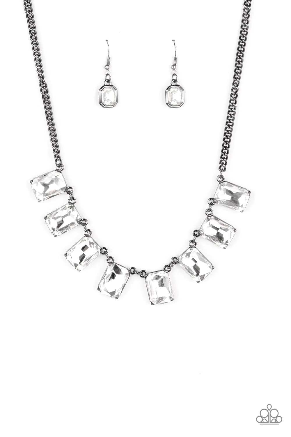 After Party Access Black Gunmetal White Gem Necklace Paparazzi N2159