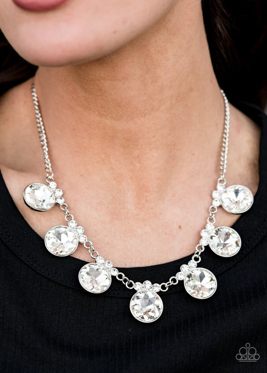 GLOW-Getter Glamour White Rhinestone Gem Necklace Paparazzi N2004