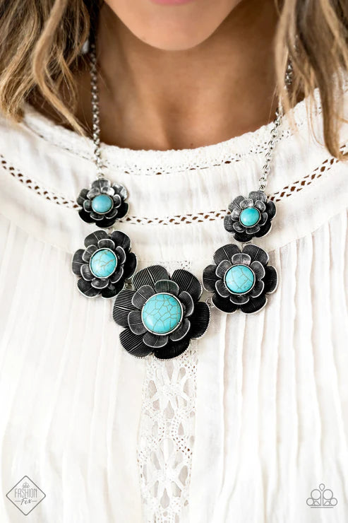 Paparazzi Bountiful Badlands Blue Turquoise Flower Necklace Simply Santa Fe July 2020 Fashion Fix N3476