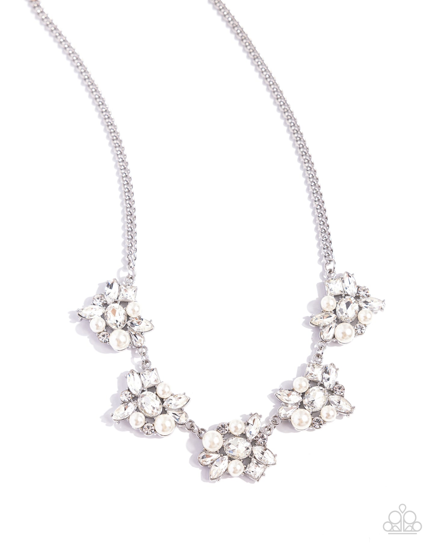 Heiress of Them All White Rhinestone & Pearl Necklace Paparazzi N2122