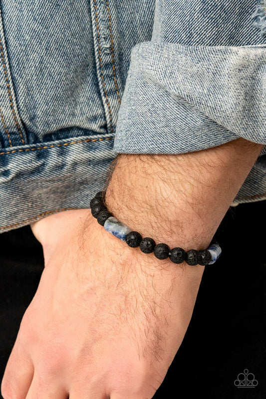 Earthy Energy Blue Stone & Black Lava Stone Urban Stretch Bracelet Paparazzi B2269