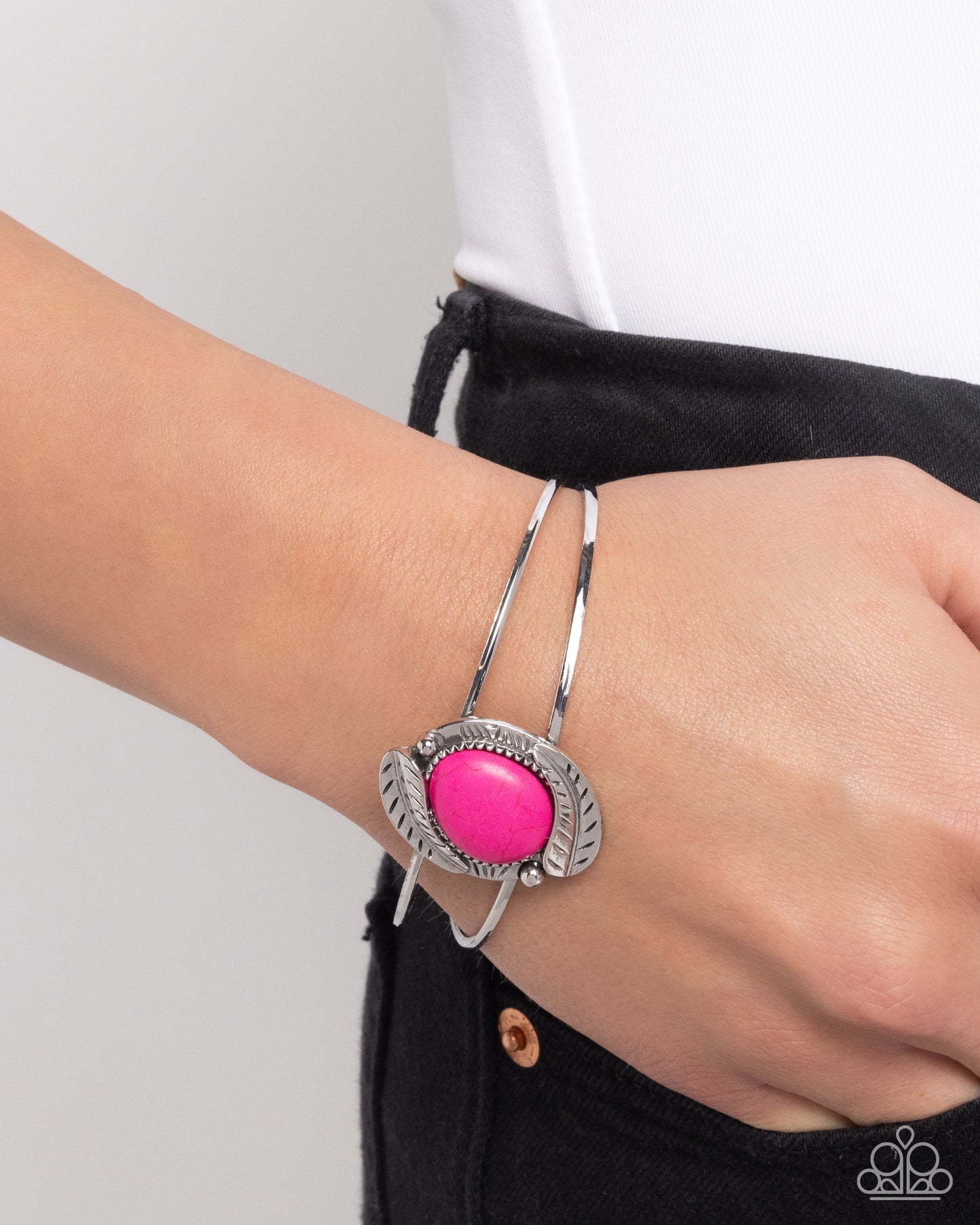 Living Off The BANDLANDS - Pink Stone Santa Fe Style Cuff Bracelet Paparazzi B1683