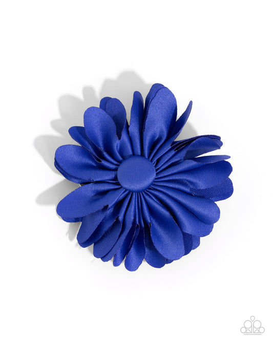 Material Girl Garden - Blue French Satin Petal Flower Hair Clip Paparazzi H0128