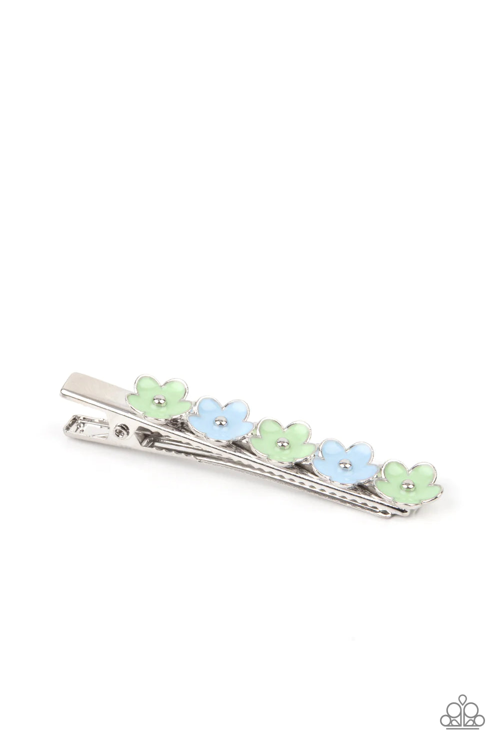 Flower Patch Flirt Multi Color Blue Green Flower Silver Hair Clip Paparazzi H0109