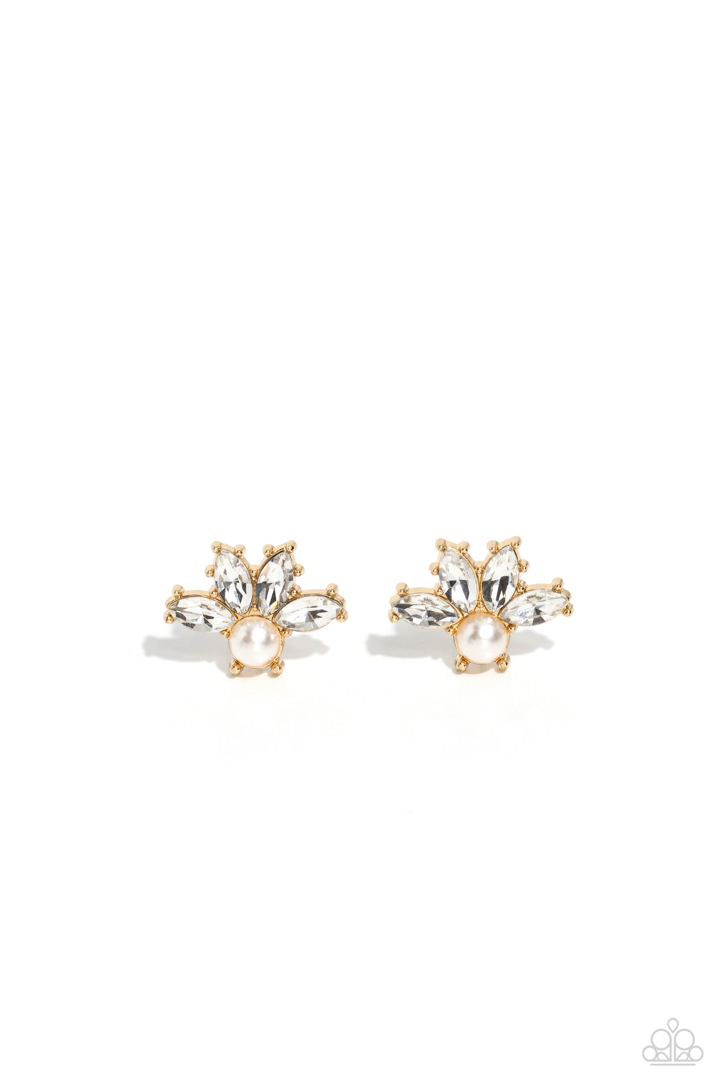 Stellar Showcase - Gold & White Marquise Cut Rhinestone Post Earring Paparazzi E1907