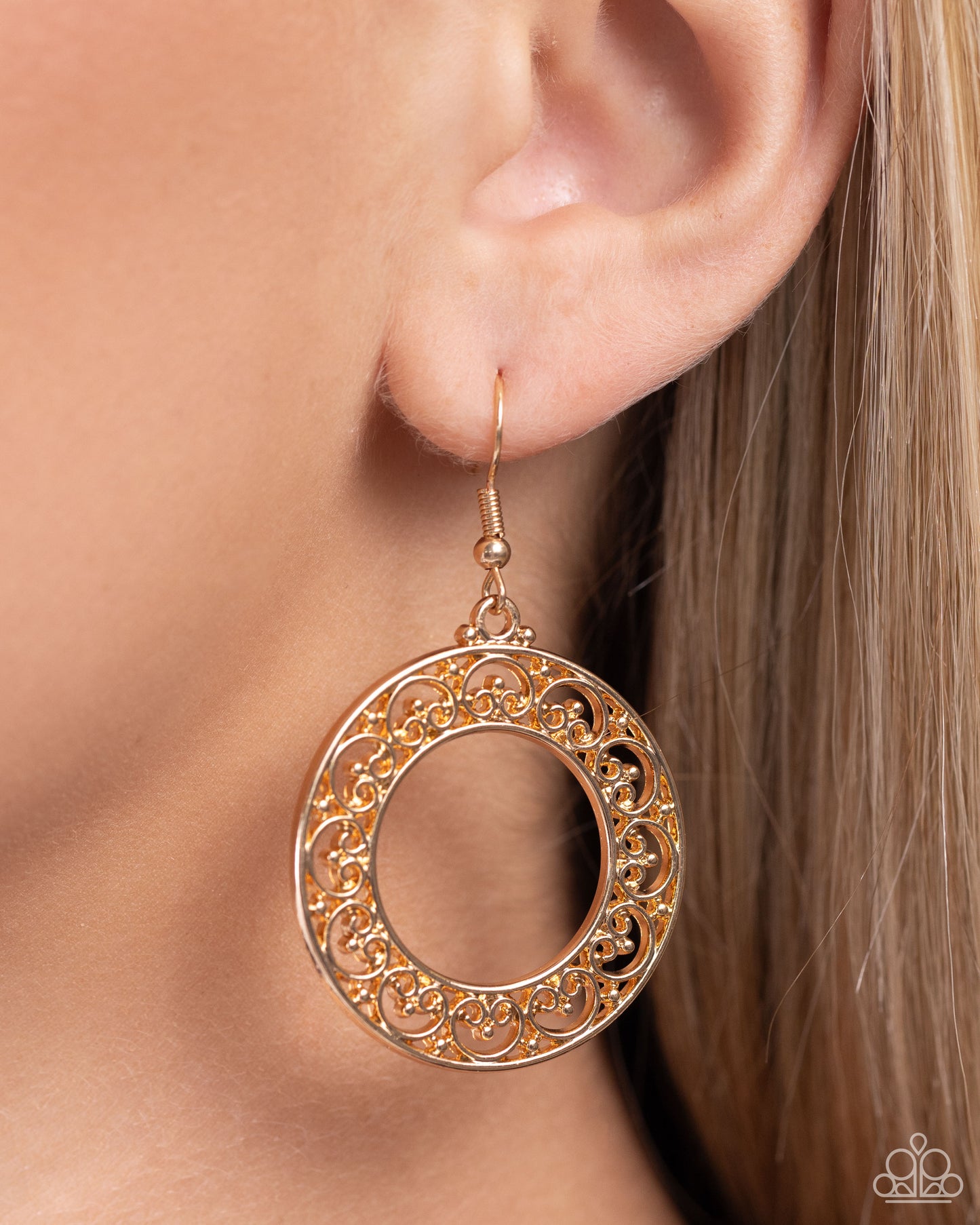 Vineyard Valentine - Gold Heart Accent Filigree Style Earring Paparazzi E2248