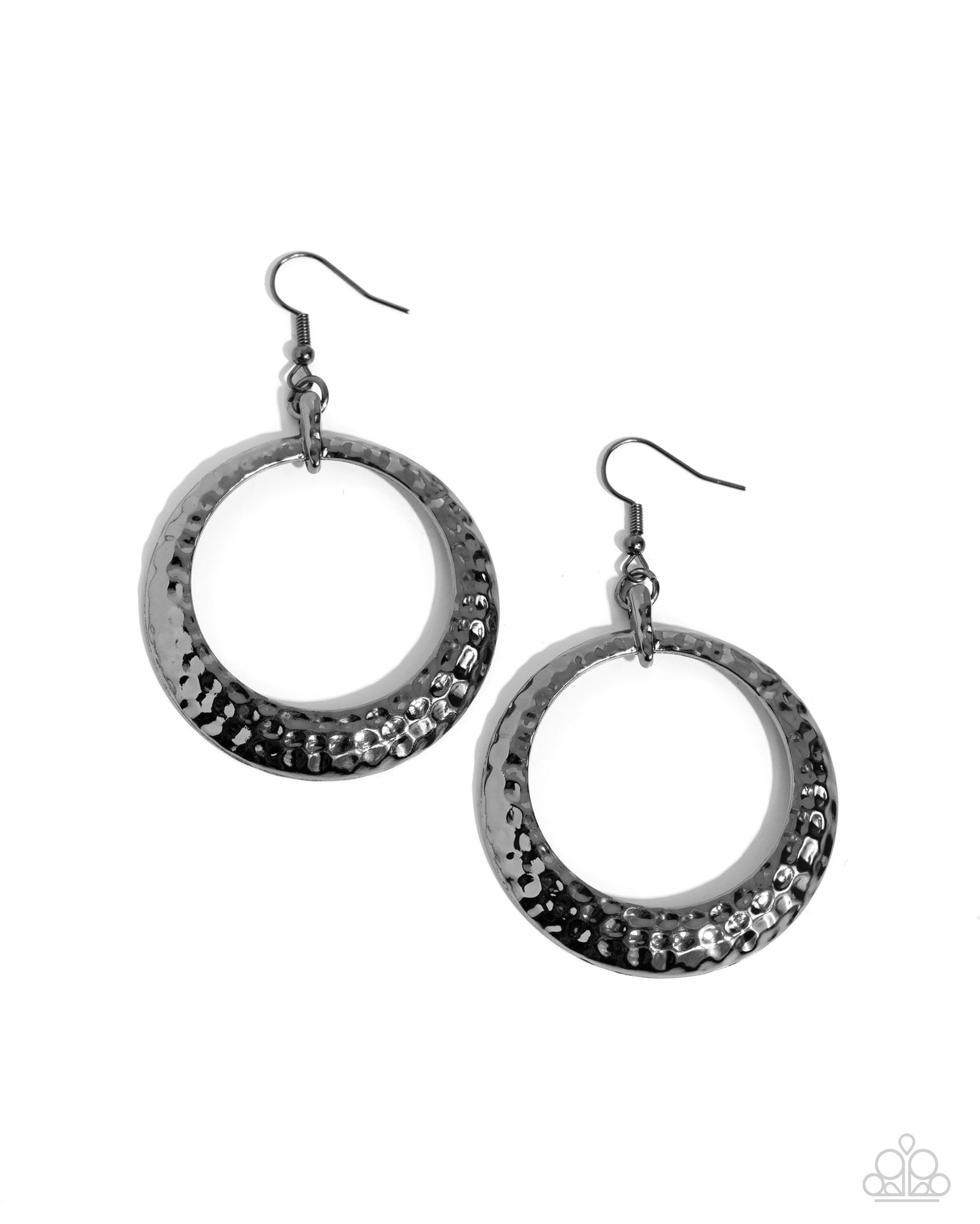 Gallery Gear - Black Hammered Gunmetal Circular Frame Earring Paparazzi E1898