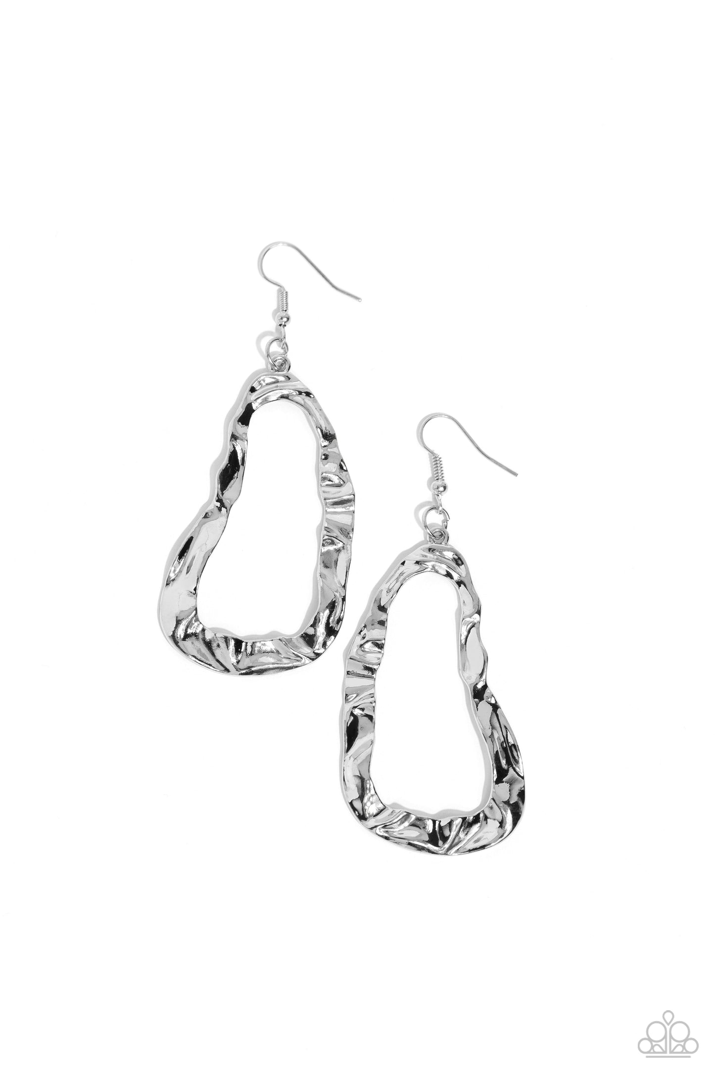 Abstract Antiquity - Silver Hammered Rustic Warped Asymmetrical Earring Paparazzi E2098