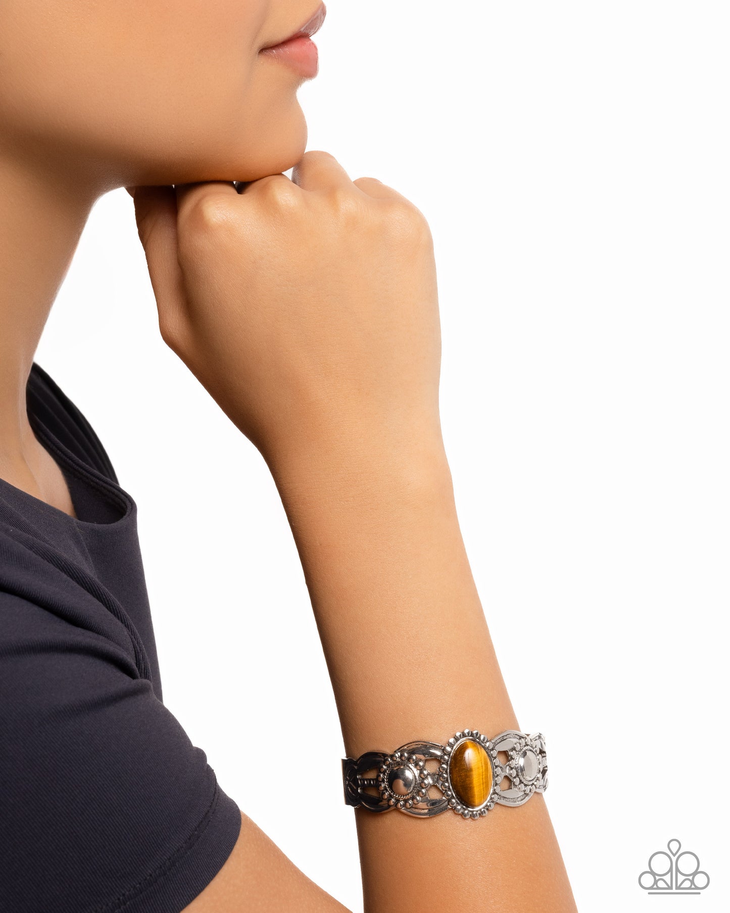 Solar Solstice - Brown Tigers Eye Stone Silver Cuff Bracelet Paparazzi