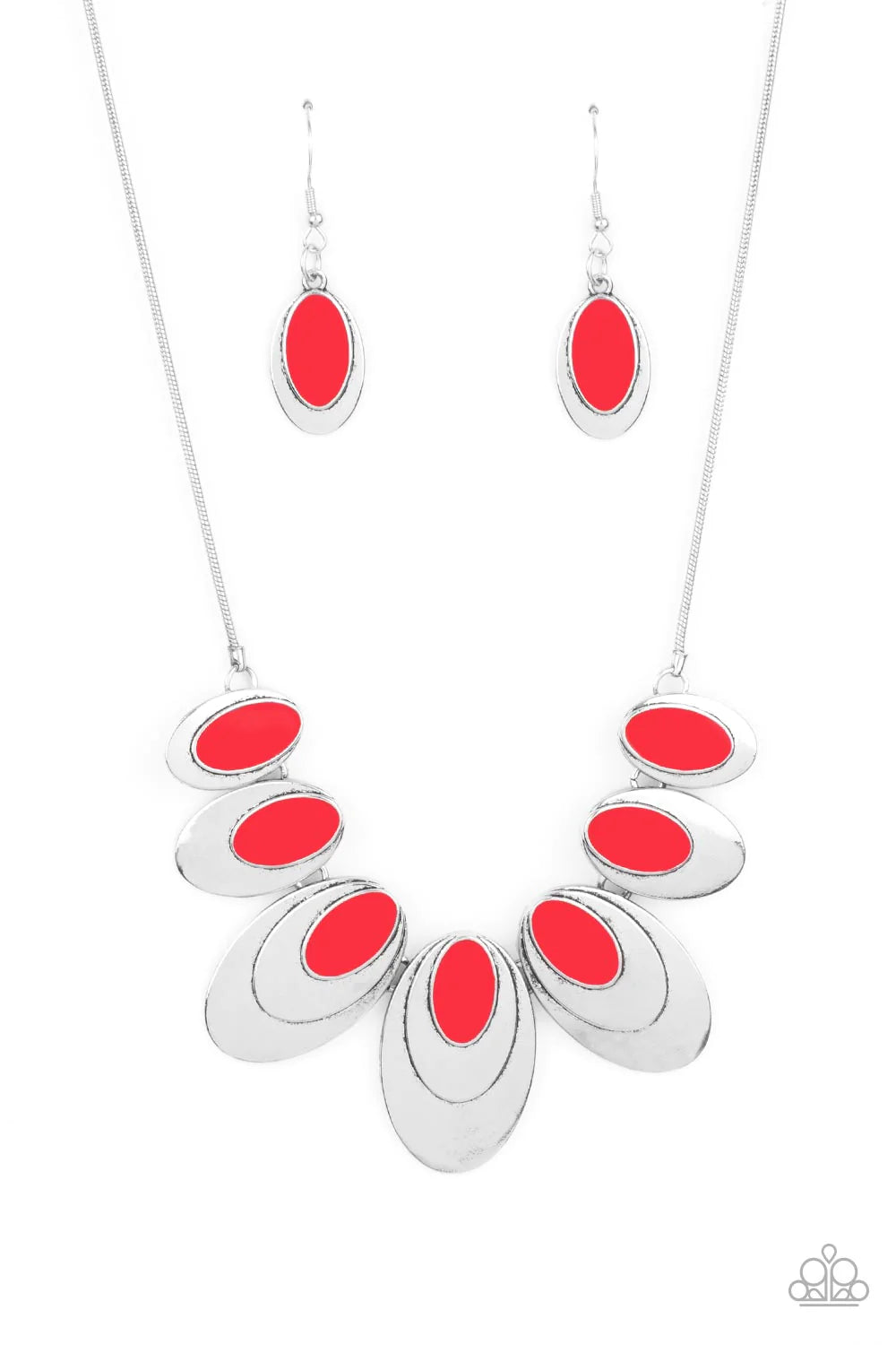 Endless Eclipse Red Silver Oval Necklace Paparazzi N1953