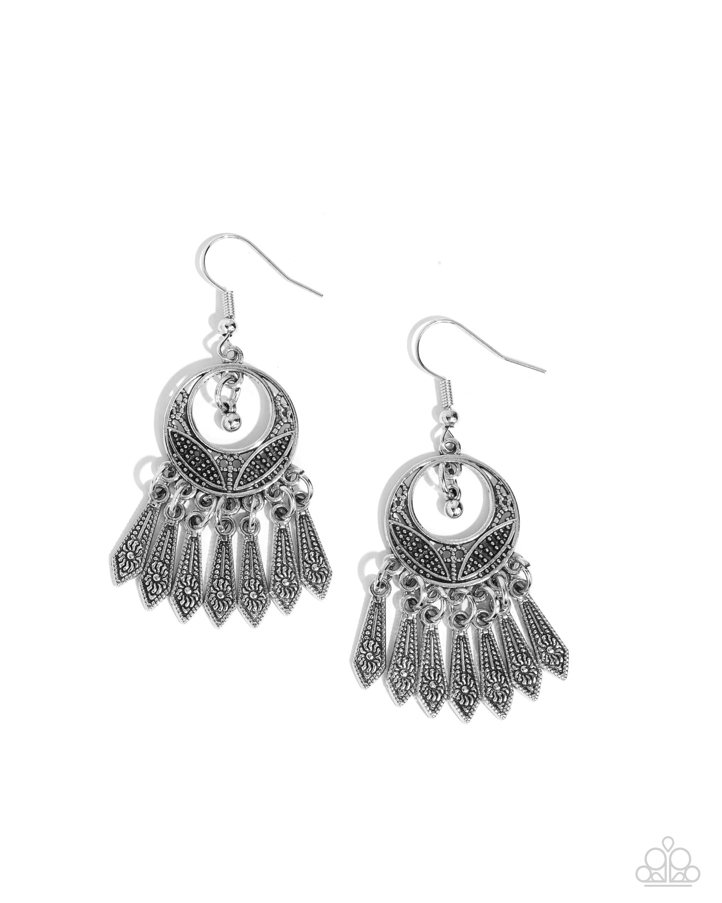 PRAIRIE For Me - Silver Dainty Flower Santa Fe Style Fringe Earring Paparazzi E1943