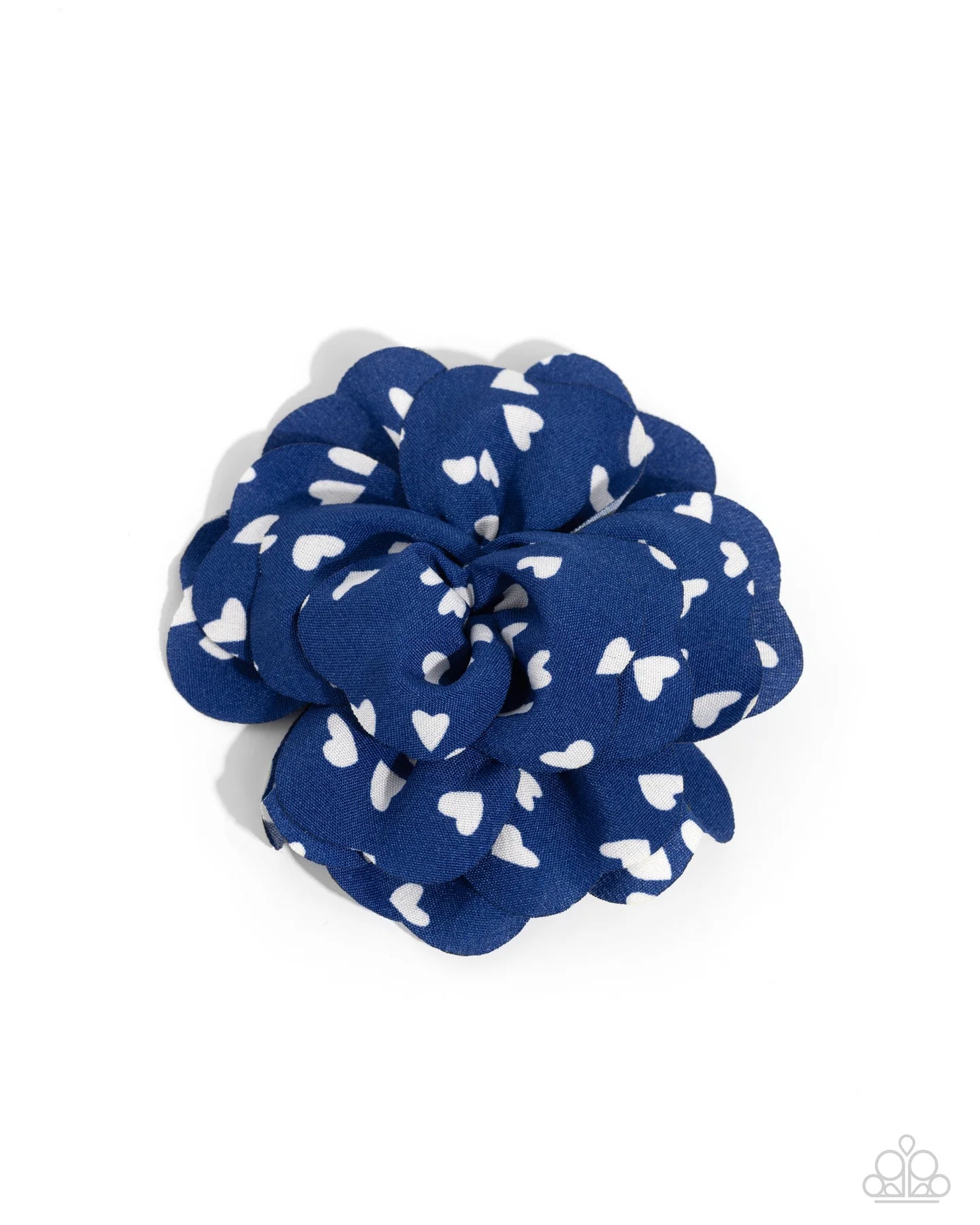 Cupid's Garden Blue & White Heart Fabric Hair Flower Clip Paparazzi H0160