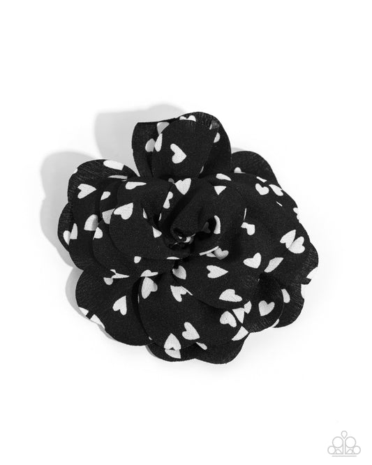 Cupids Garden - Black Petal & White Heart Hair Flower Clip Paparazzi H0127