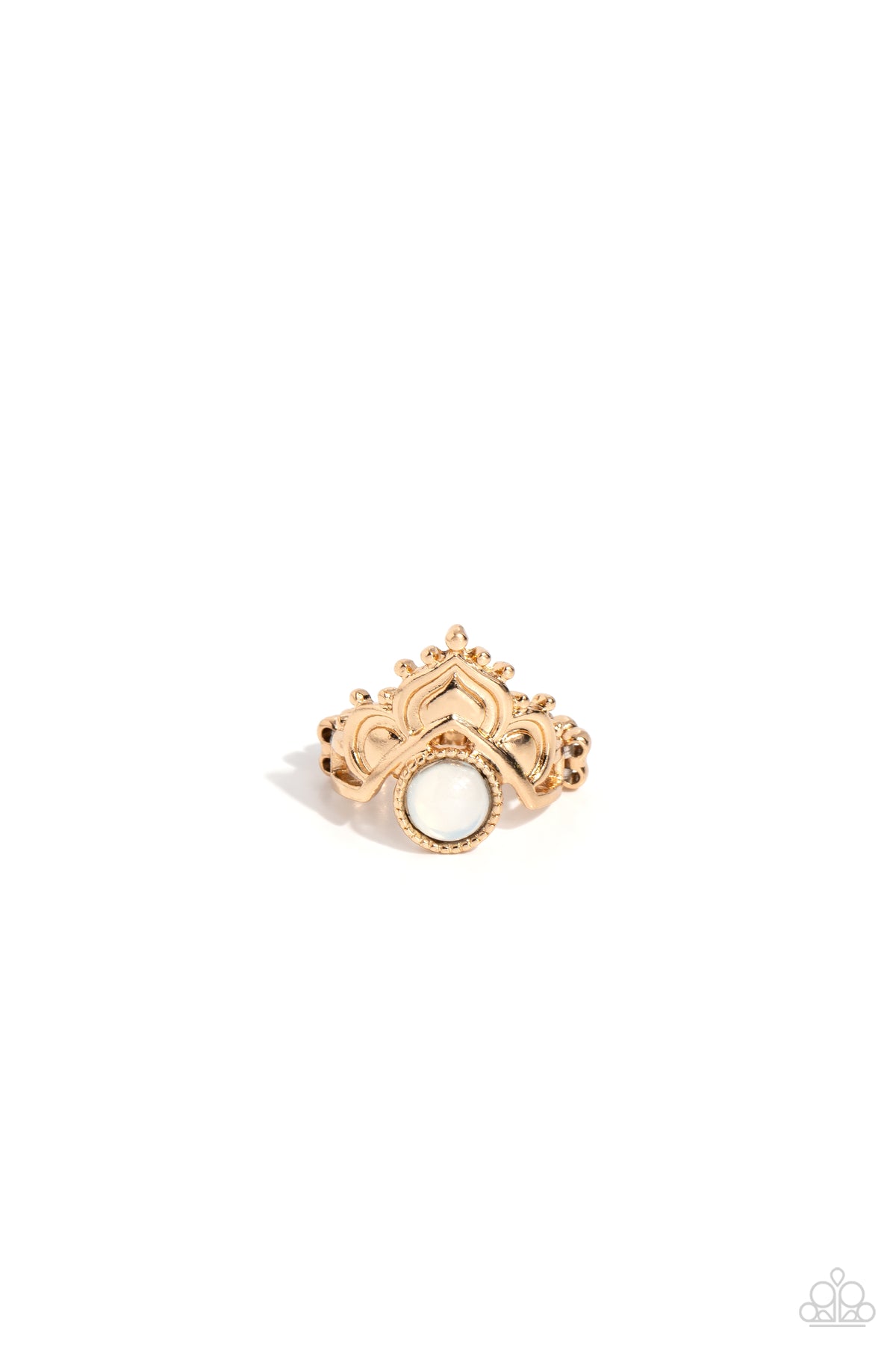 Paparazzi Lotus Solstice - Gold Lotus-Like Petal & White Opal Bead Ring