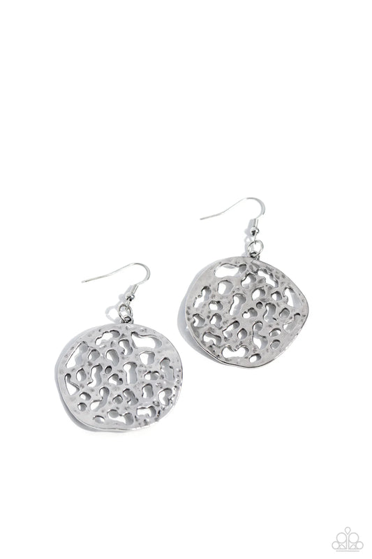 Paparazzi Holey Heirloom - Silver Hammered Warped Disc Earrings E3442