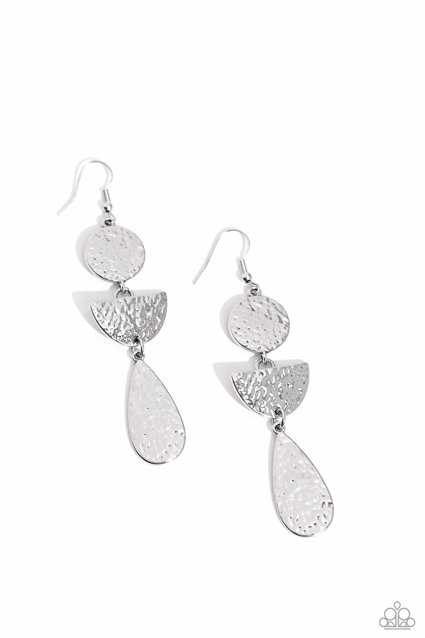 Artisanal Allure - Silver Hammered Antiqued Earring Paparazzi