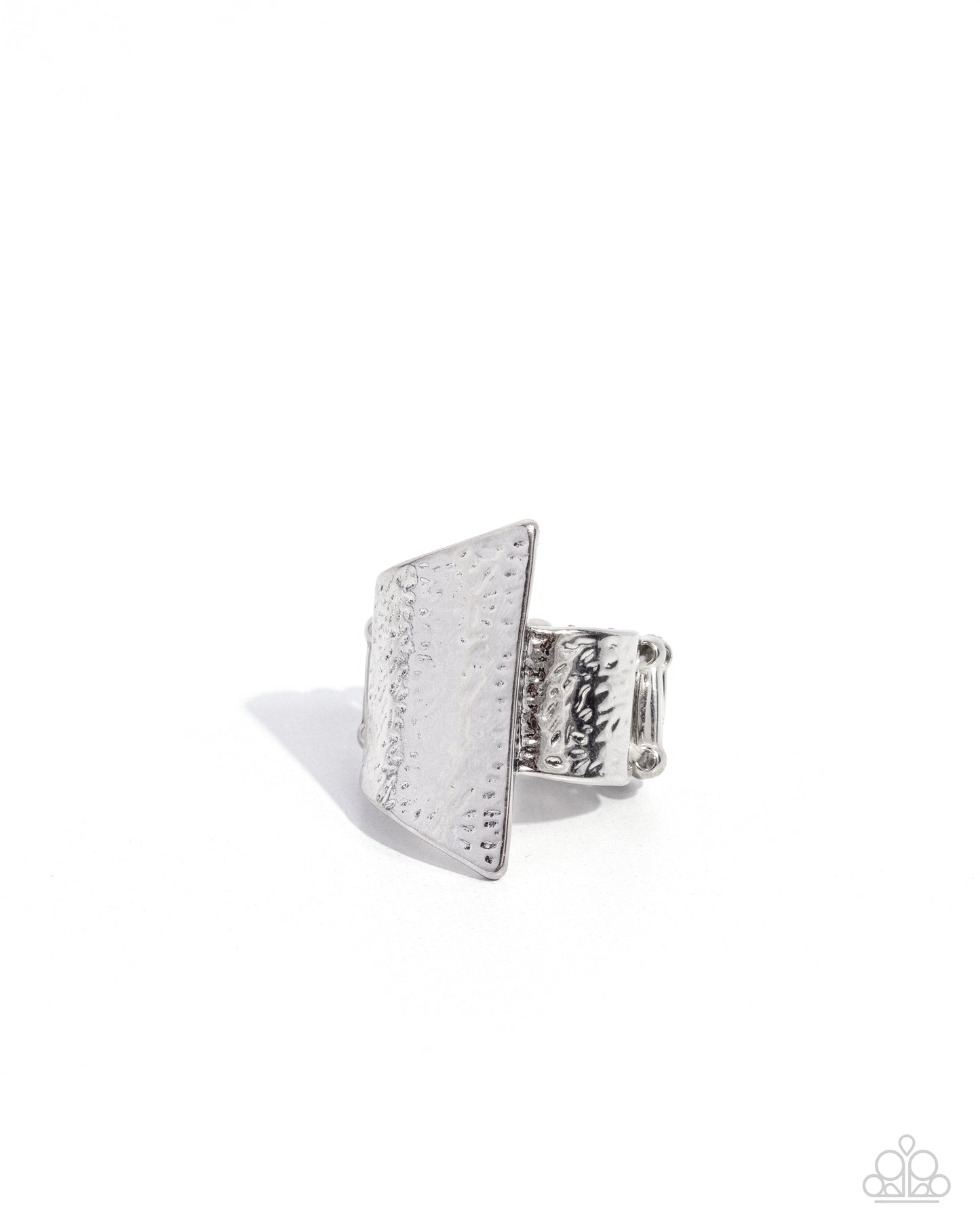 Metallic Shade - Silver Hammered Asymmetrical Ring Paparazzi R0690