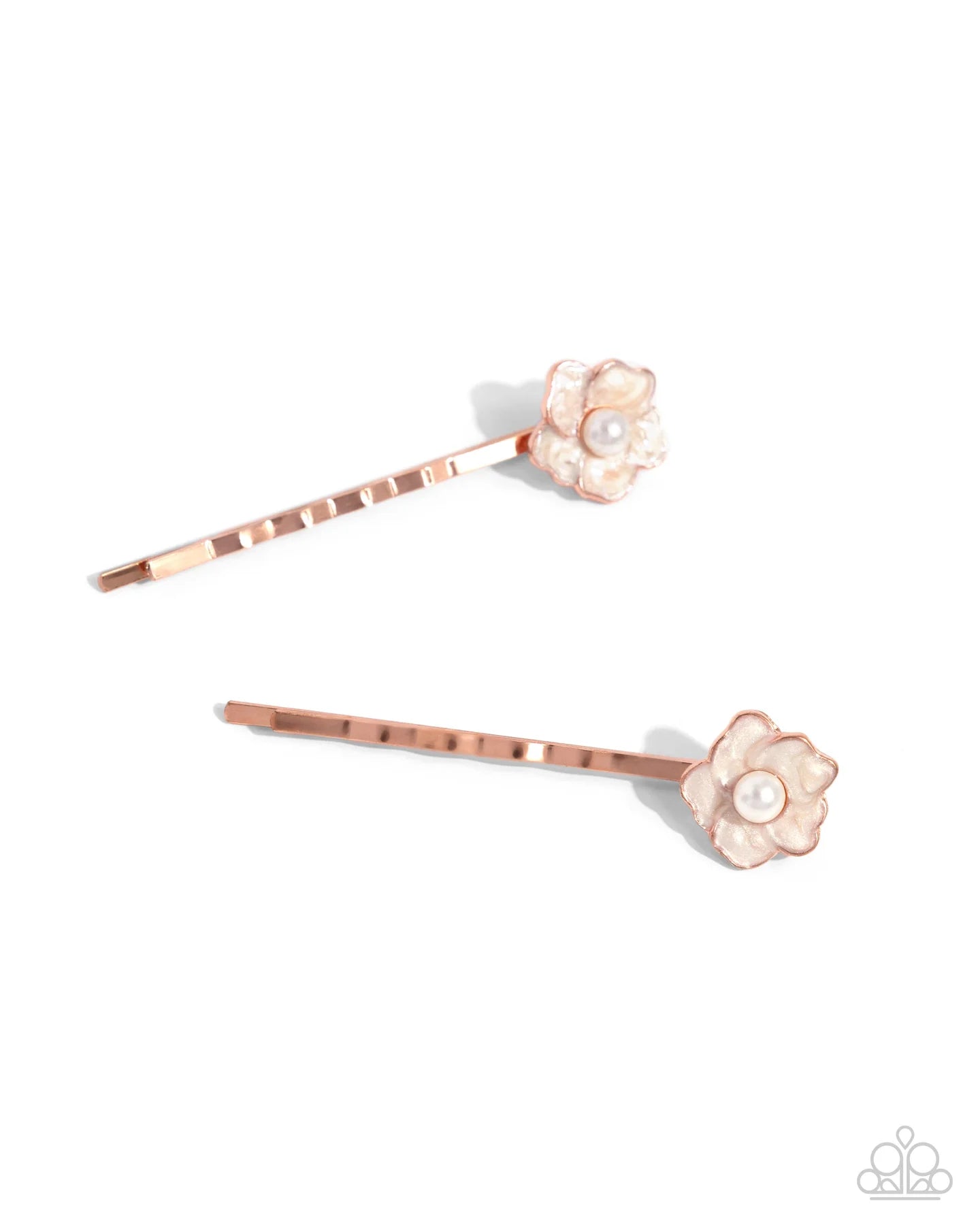 Really GROWING Places - Copper - Shiny Copper Flower White Pearl Hair Clips - Paparazzi H0222