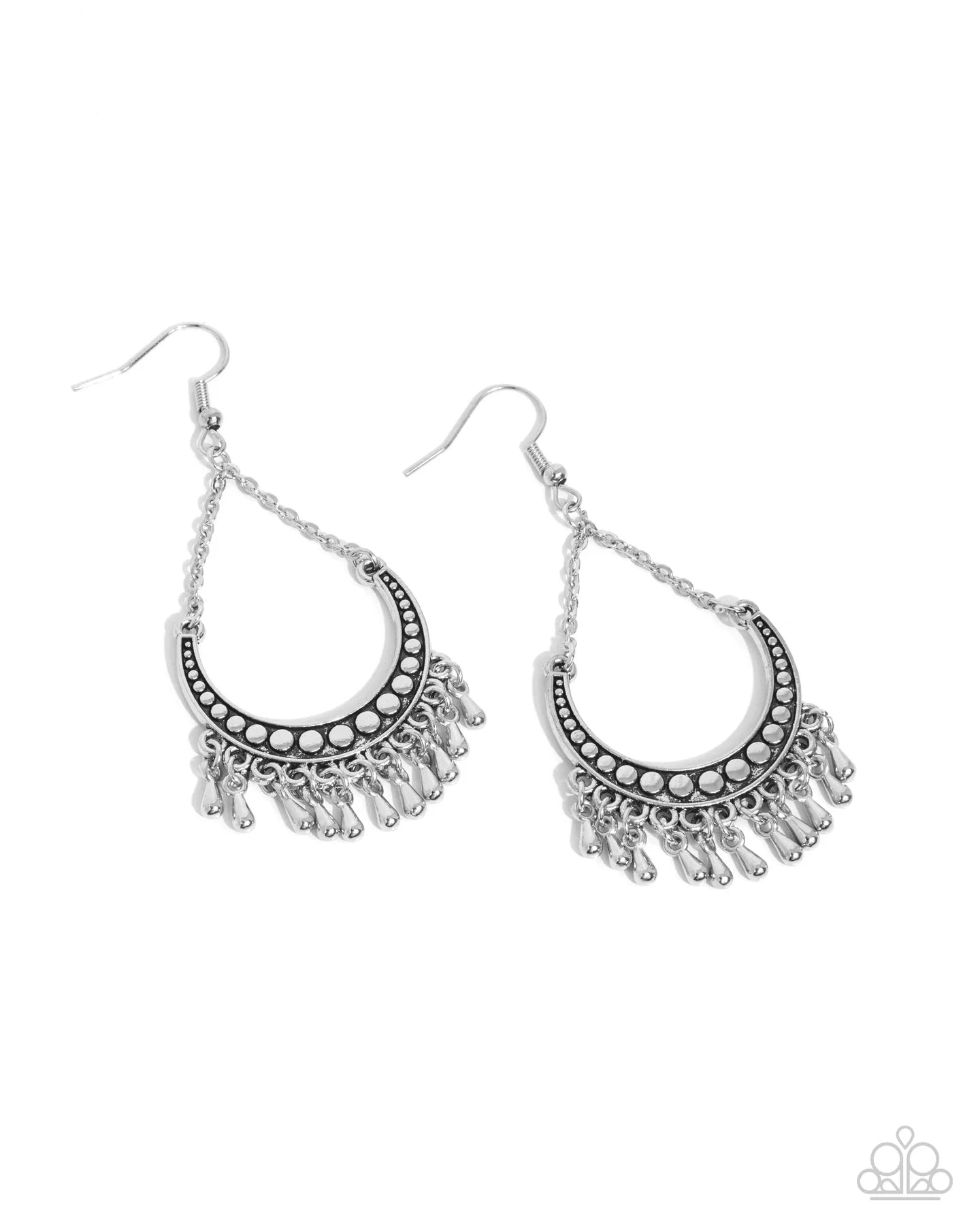 Melodic Moons Silver Half Moon Teardrop Fringe Earring Paparazzi E2435