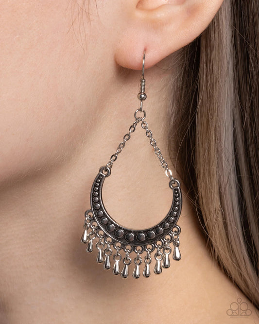 Melodic Moons Silver Half Moon Teardrop Fringe Earring Paparazzi E2435