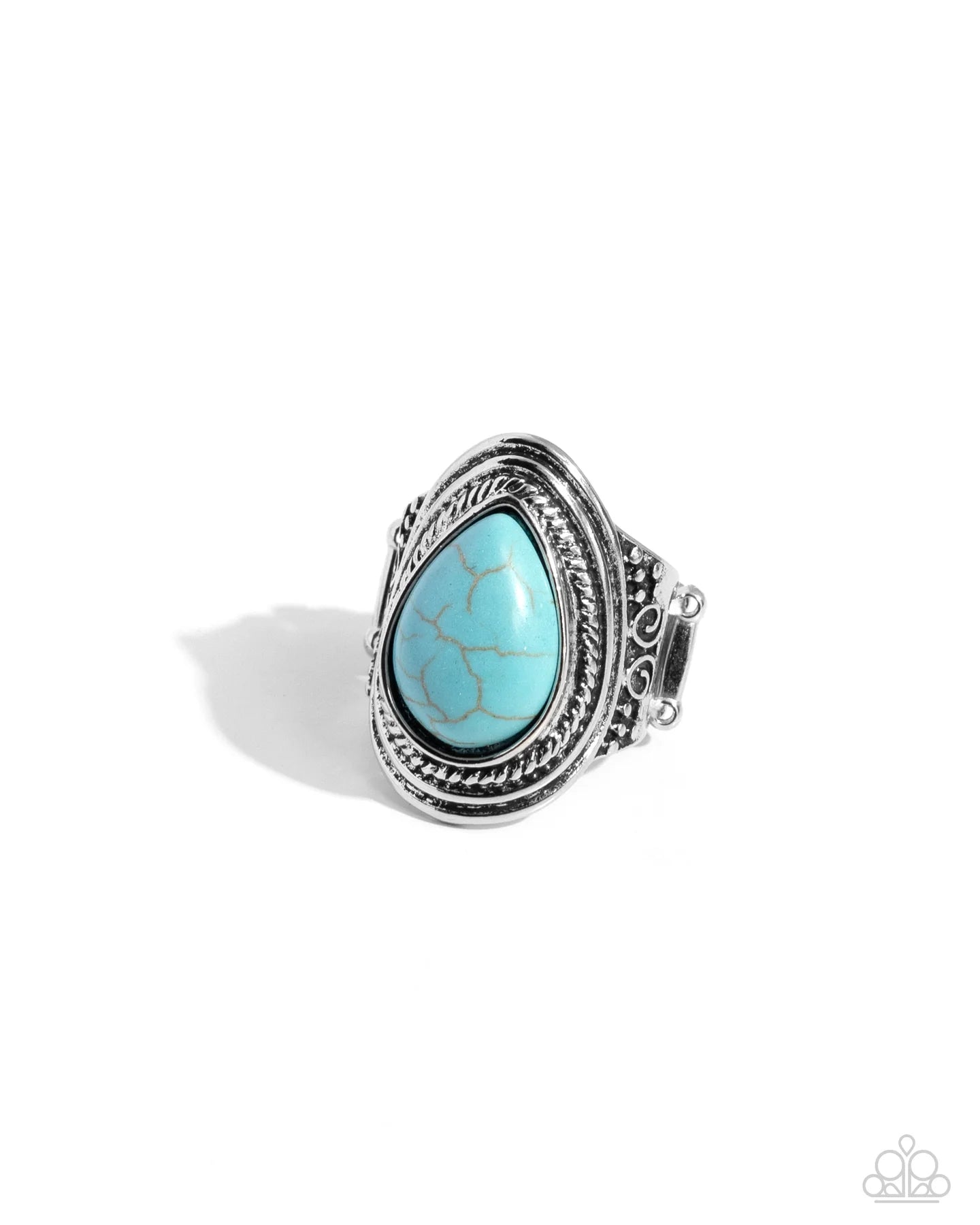 Paparazzi Saguaro Scene - Blue Turquoise Stone Silver Santa Fe Style Ring R1352