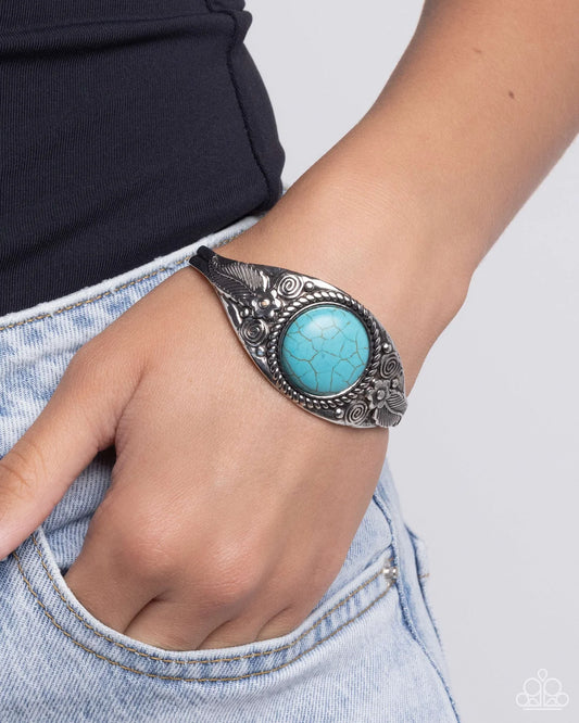 Whimisically Winslow Blue Stone Silver Cuff Bracelet Paparazzi B1606