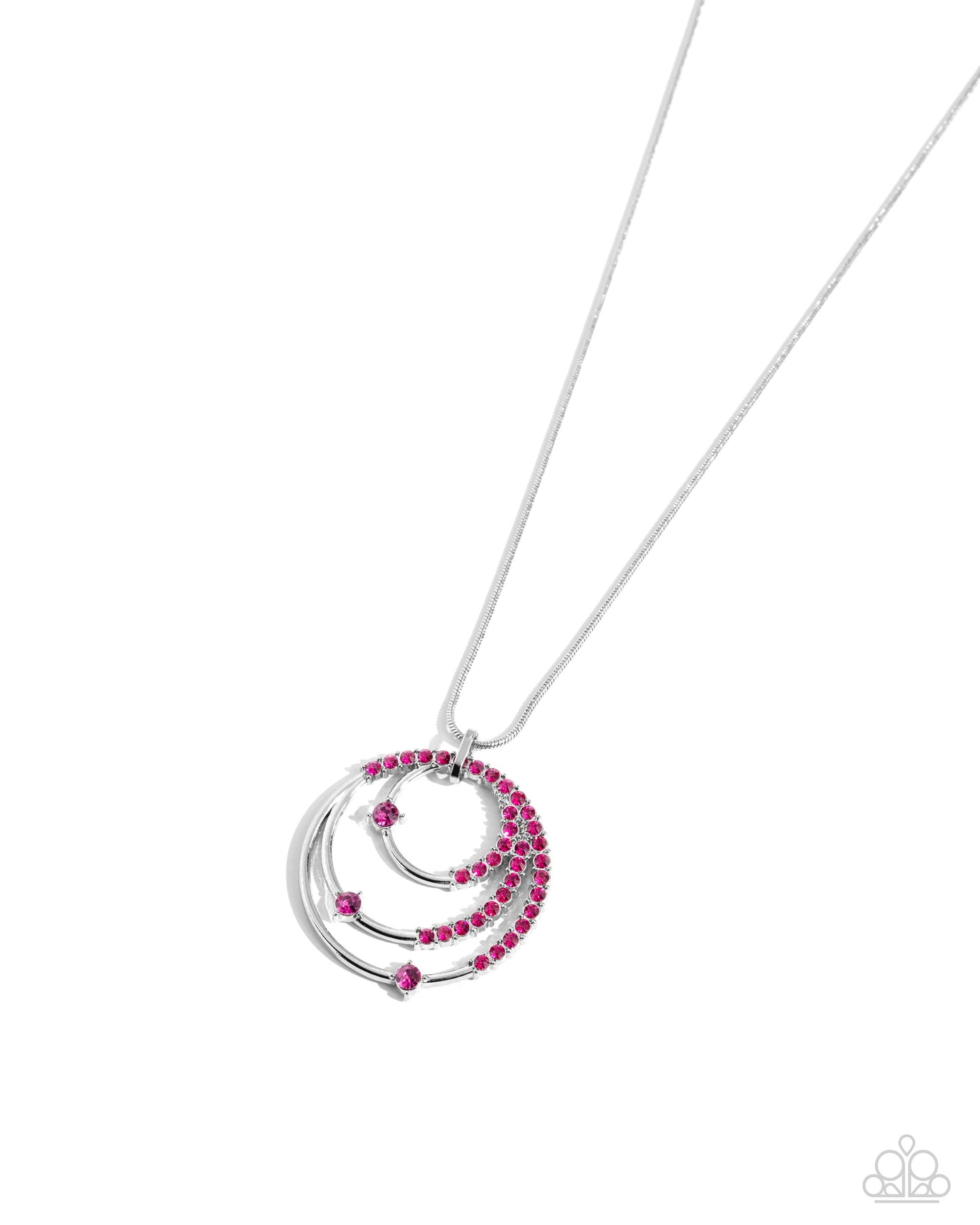 Ecliptic Elegance - Pink Glittery Rhinestone Silver Pendant Long Necklace Paparazzi N2360