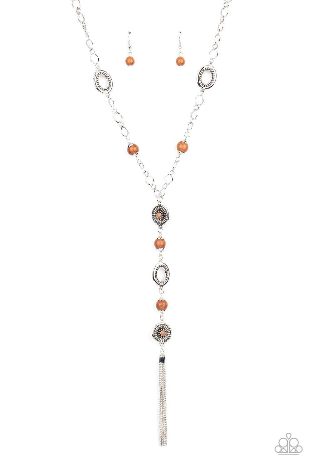 Paparazzi The Natural Order - Brown Stone Silver Y Necklace Santa Fe Style N3665