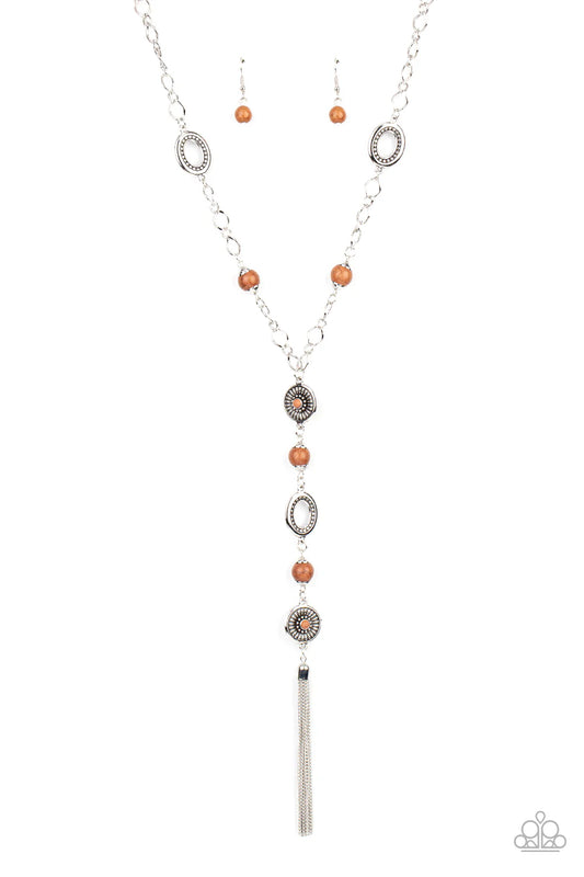 Paparazzi The Natural Order - Brown Stone Silver Y Necklace Santa Fe Style N3665
