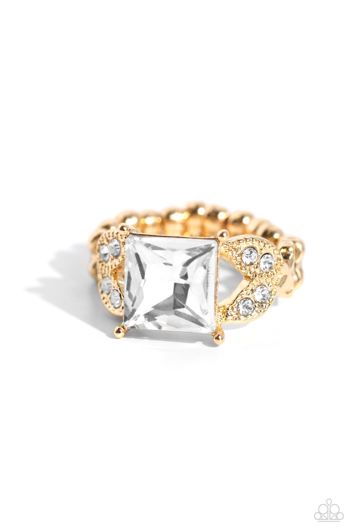 Deluxe Drama - Gold Marquise Frame White Rhinestone Ring Paparazzi R0222