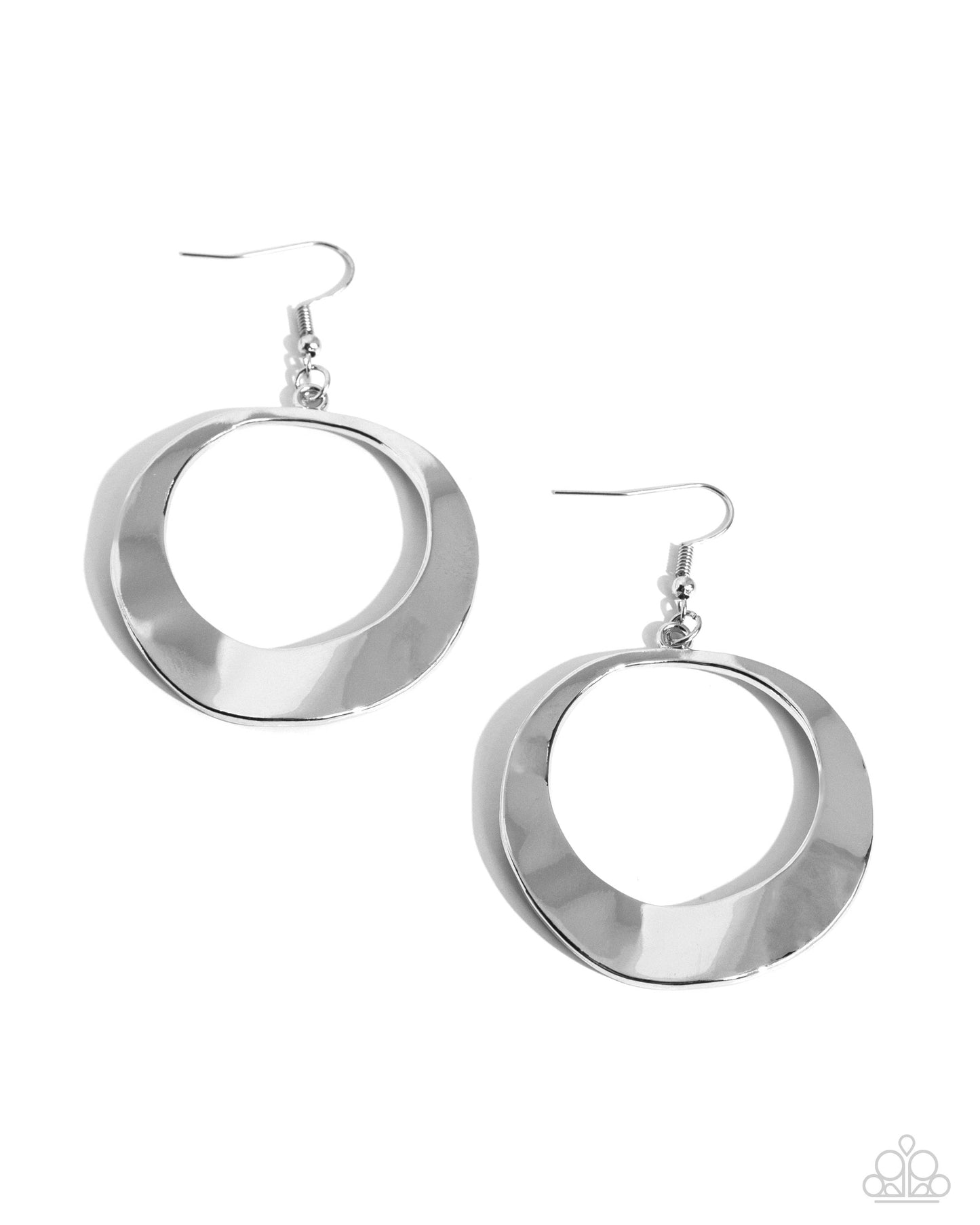 Urban Eclipse - Silver Warped Hoop Earring Paparazzi E2108