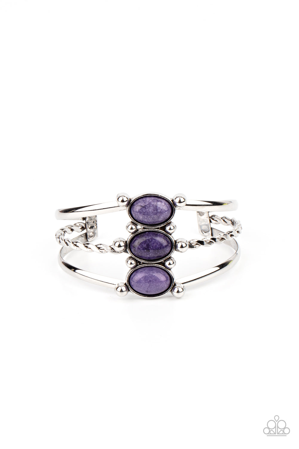 Extra Earthy - Purple Amethyst Stone Silver Cuff Bracelet Paparazzi B1782