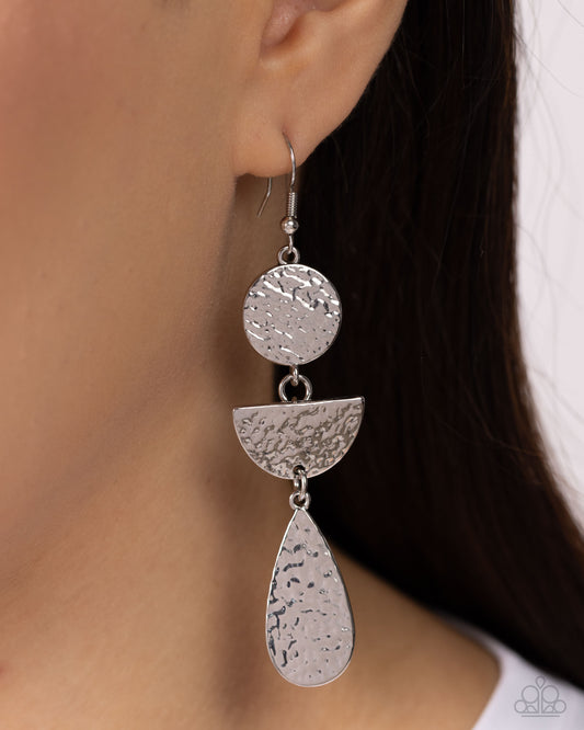 Thrift Shop Trove - Silver Hammered Oval & Teardrop Earring Paparazzi E2230