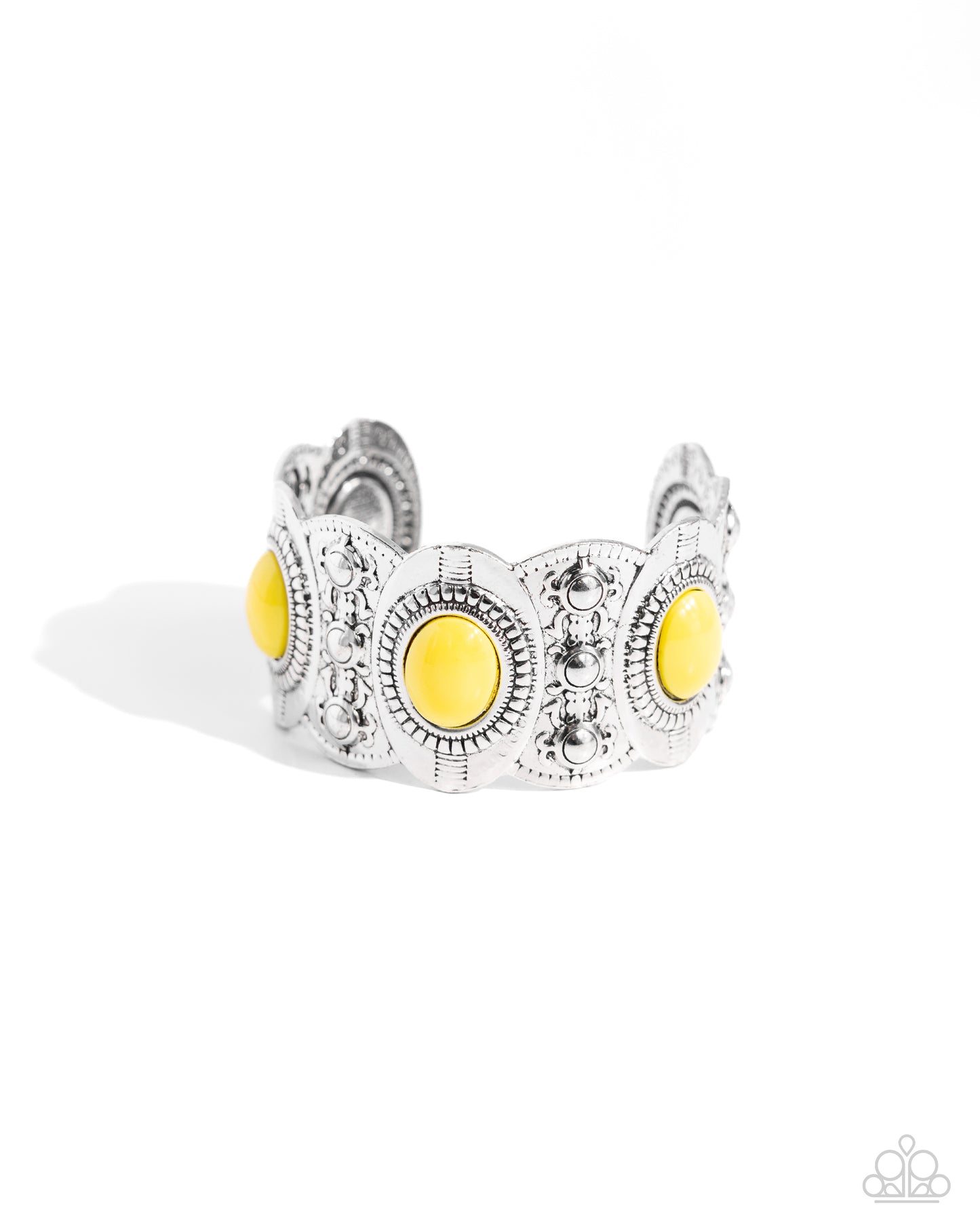 Exotic Excavation - Yellow Bead Silver Cuff Santa Fe Style Bracelet Paparazzi B1693