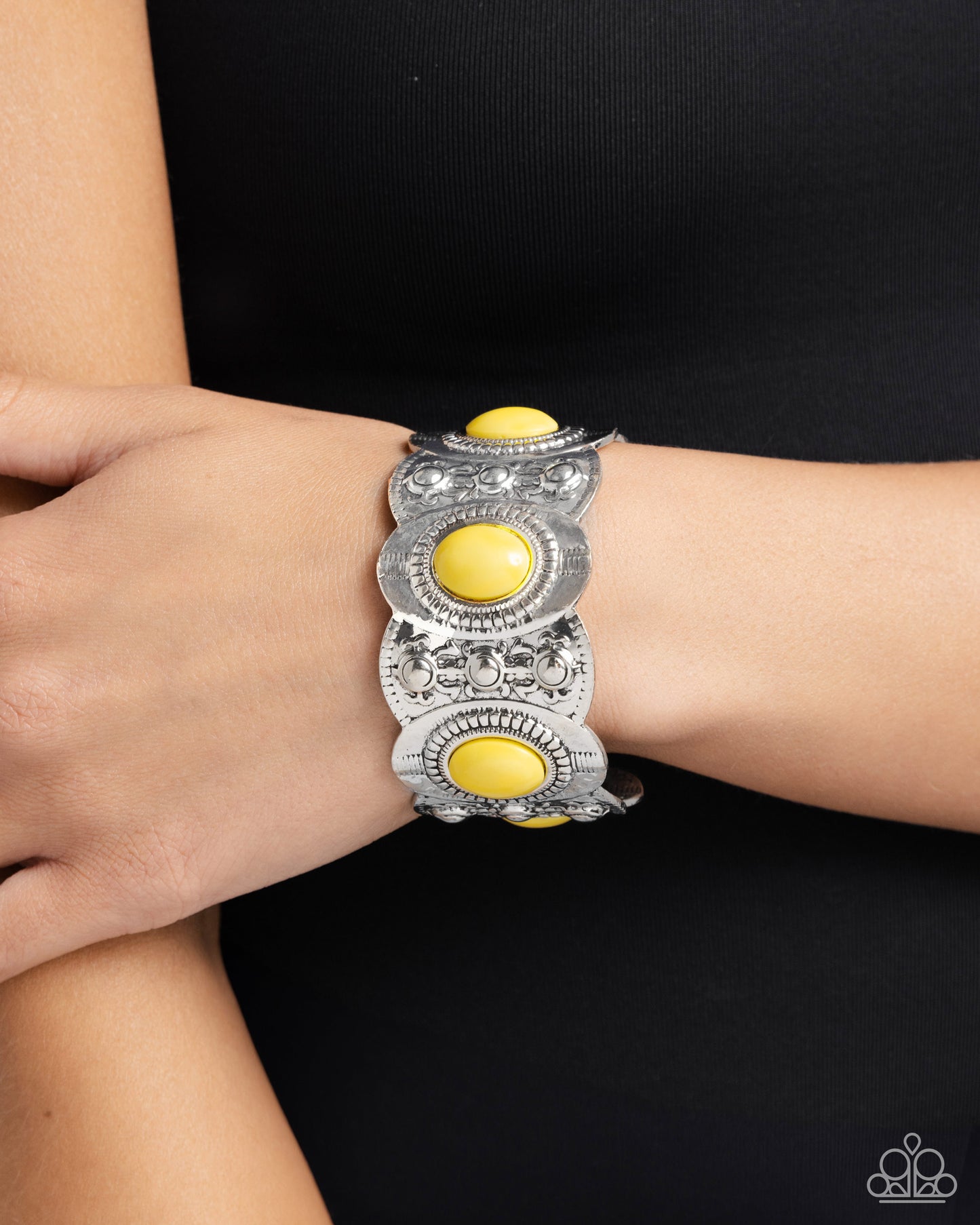 Exotic Excavation - Yellow Bead Silver Cuff Santa Fe Style Bracelet Paparazzi B1693