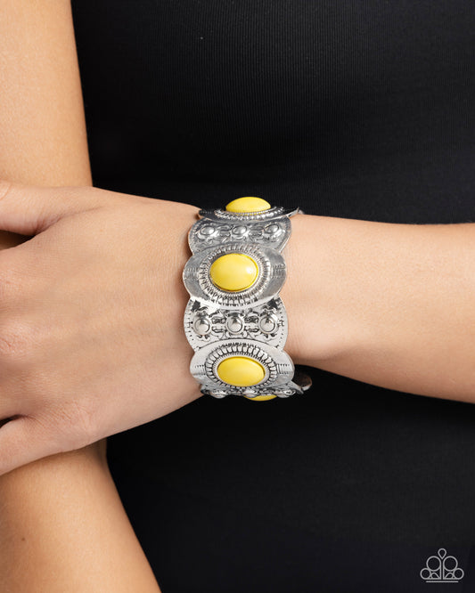 Exotic Excavation - Yellow Bead Silver Cuff Santa Fe Style Bracelet Paparazzi B1693