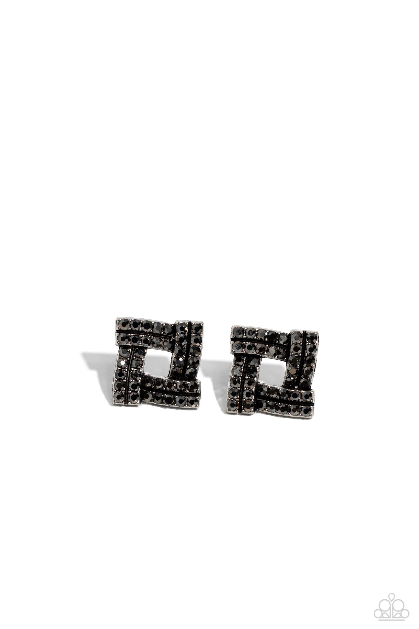 Times Square Scandalous - Silver Hematite Rhinestone, Gunmetal Bars Post Earring Paparazzi E1912