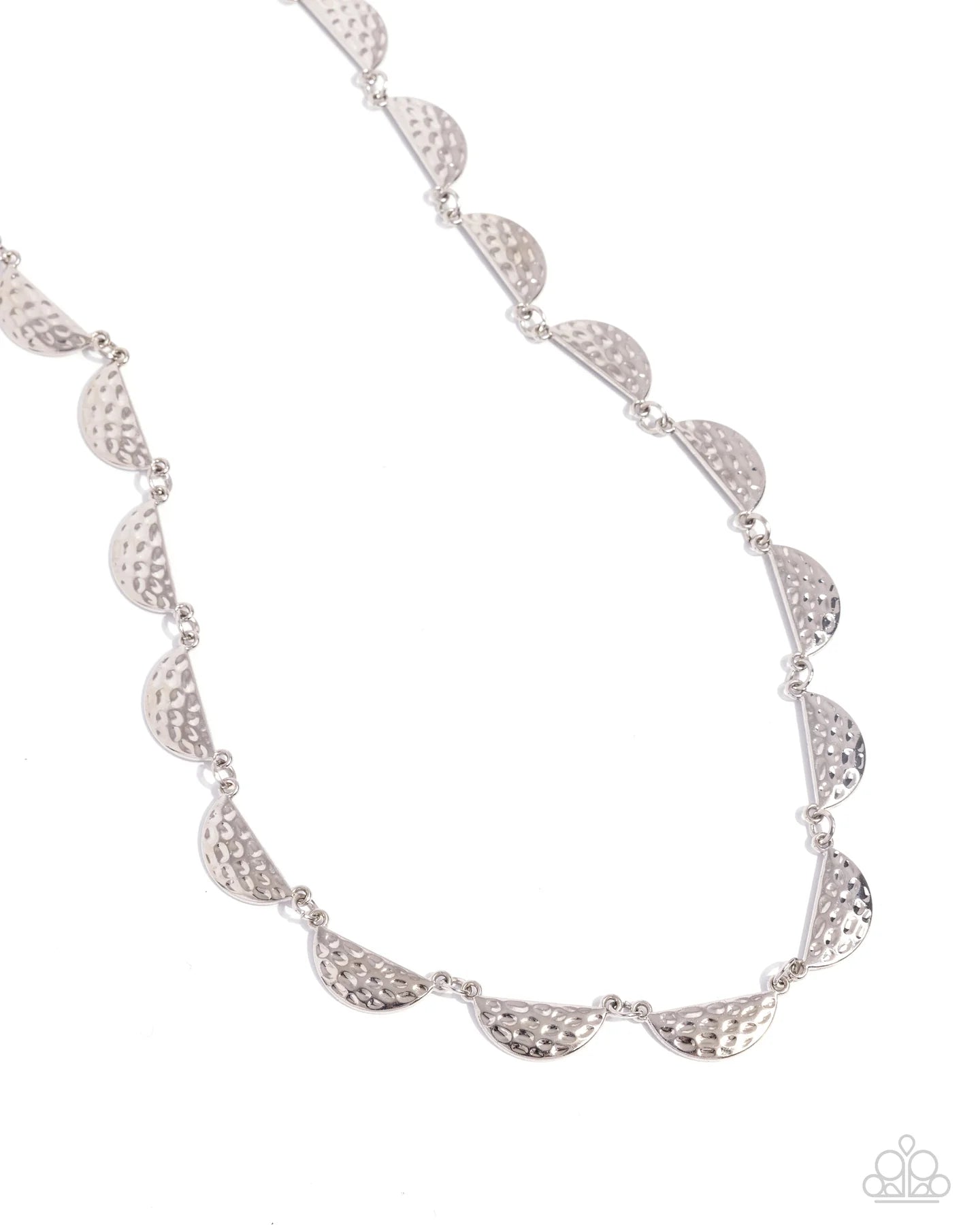 Paparazzi Lunar Jungle - Silver Hammered Scalloped Half Moon Disc Necklace N3939