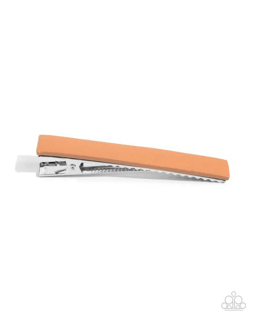 Tough as PLEATHER - Orange Leather Hair Clip Paparazzi H0223