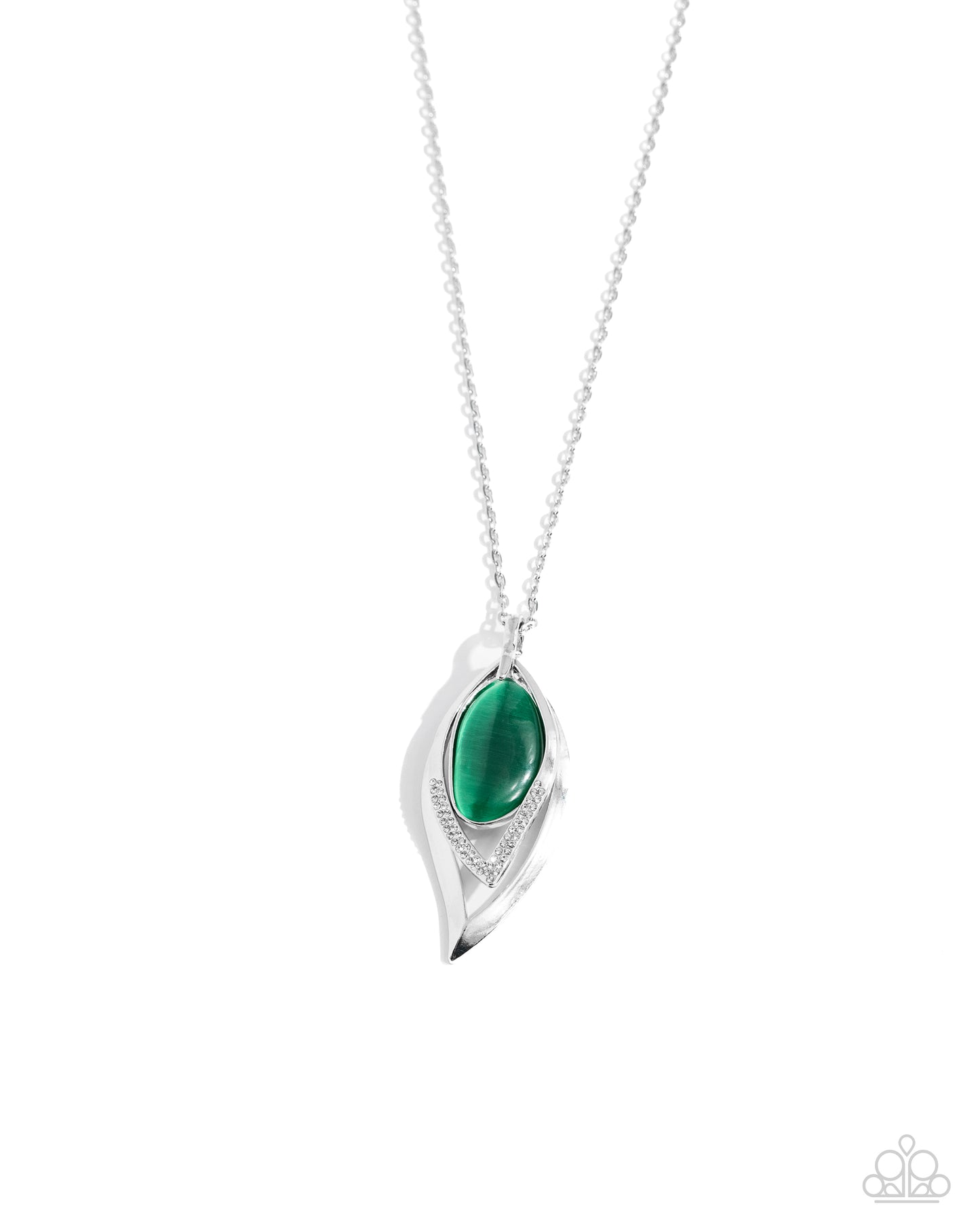 Magical Meadow - Green Cat's Eye Stone Leaf Long Necklace Paparazzi N2310