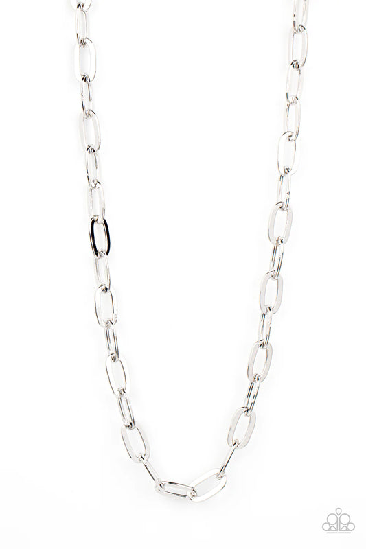 Paparazzi Urban Quarterback - Silver High Sheen Oversized Link Chain Urban Necklace N1543