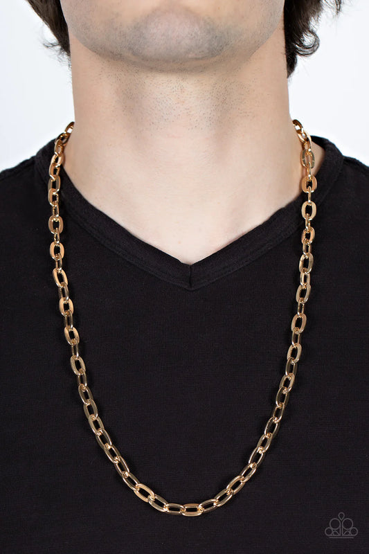 Paparazzi Interference - Gold Flat Oval Link Chain Urban Necklace N1794