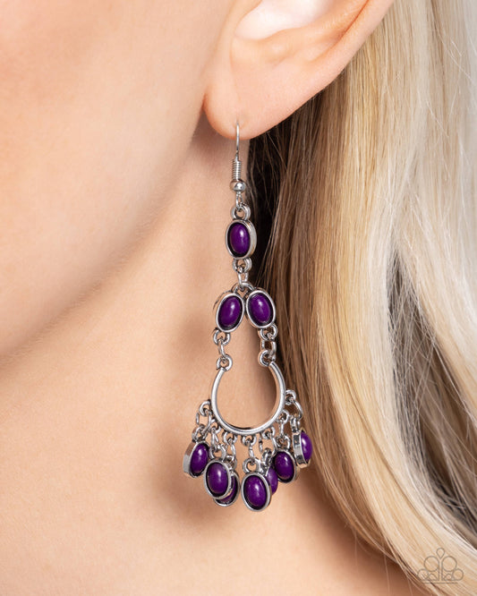 Girly Girl Getup - Purple Plum Bead & Silver Fringe Earring Paparazzi E2827