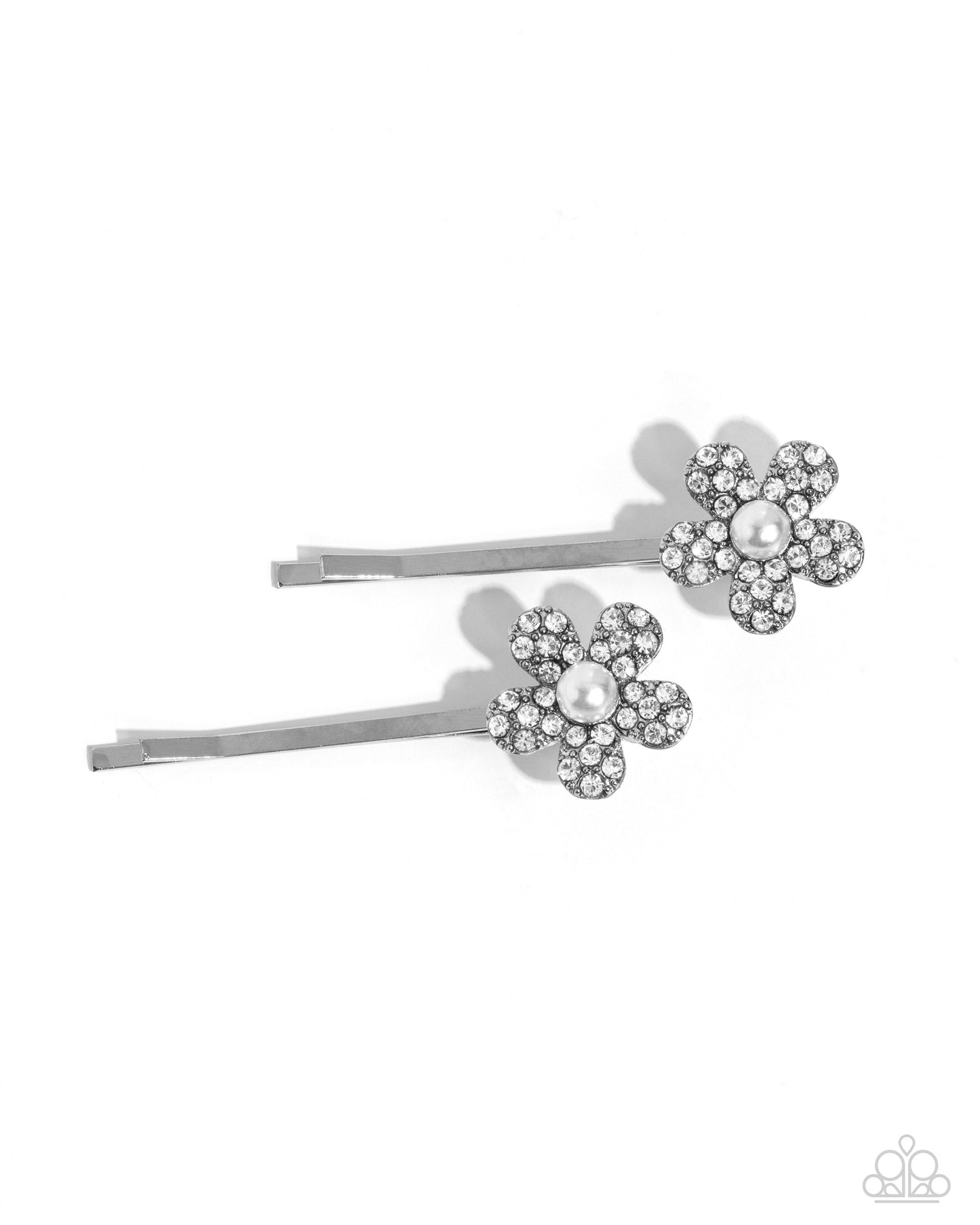 Playfully Perennial - White Rhinestone and Pearl Hair Pins Paparazzi H0126