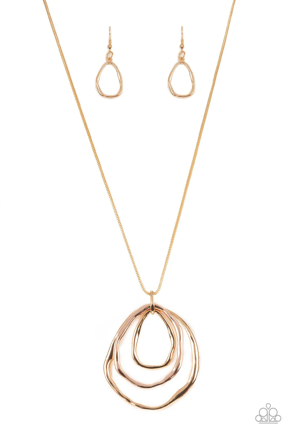 Paparazzi Revamped Relic - Gold & Rose Gold Warped Ring Pendant Necklace N3992