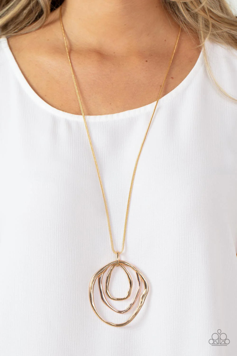 Paparazzi Revamped Relic - Gold & Rose Gold Warped Ring Pendant Necklace N3992