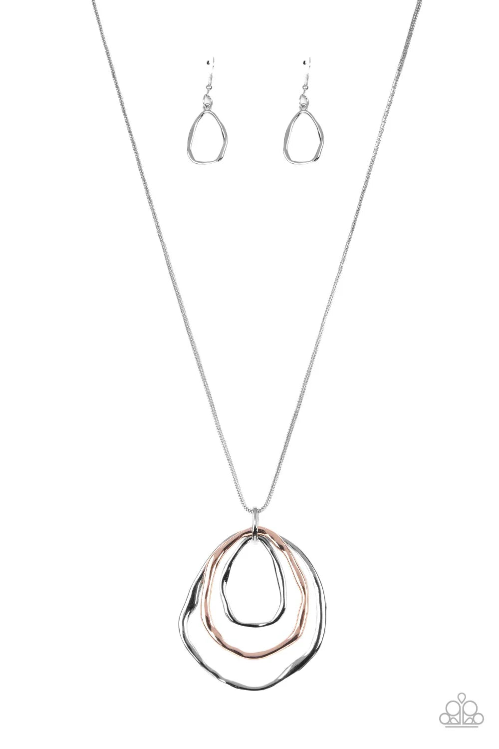 Paparazzi Revamped Relic - Silver & Rose Gold Hammered Oval Pendant Necklace N3991