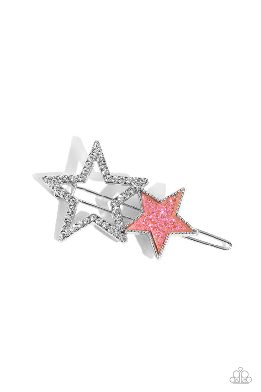 Stellar Shine - Pink and Silver Star Hair Clip - Paparazzi H0163